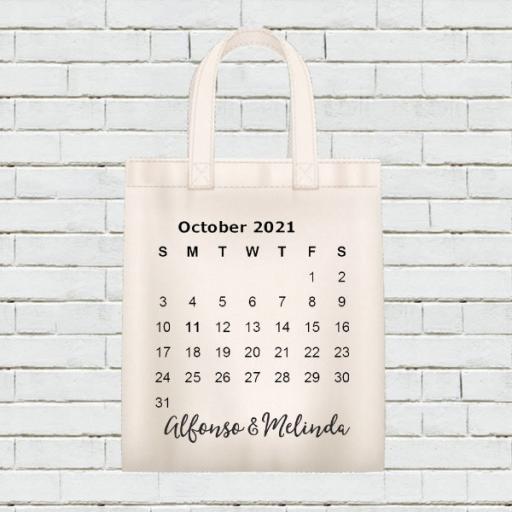 Personalised Calendar Tote Bag - October YEAR - Add Name / Text
