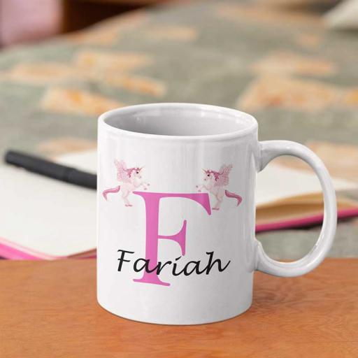 Personalised Unicorn Mug For Her- Initial F & Name