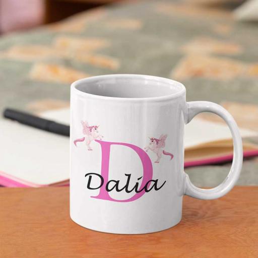 Personalised Unicorn Mug For Her- Initial D & Name