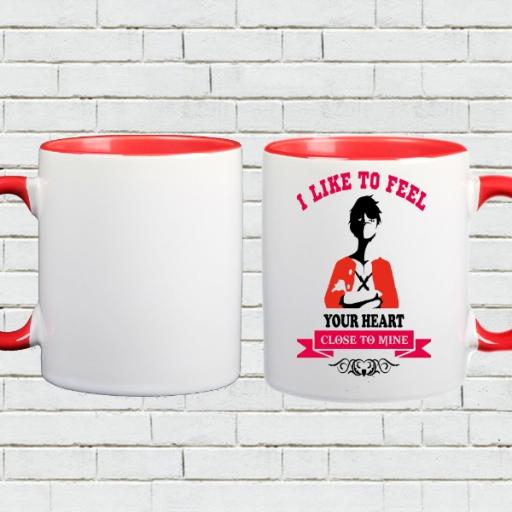 Personalised Colour Inside Mug - 'Your Heart Close to Mine'