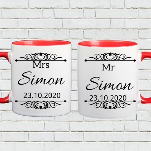 Personalised Colour Inside 'MR and MRS' Couple Mugs
