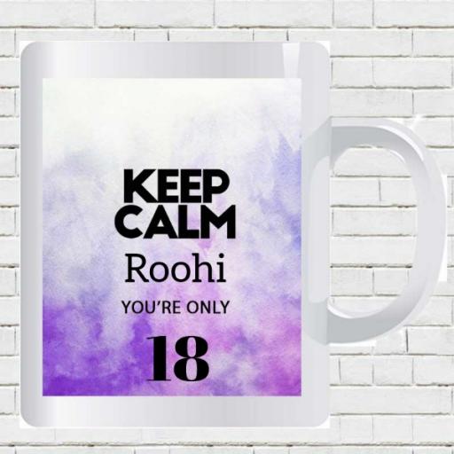Keep Calm You're Only (AGE) - Personalised Birthday Mug - Purple Watercolour
