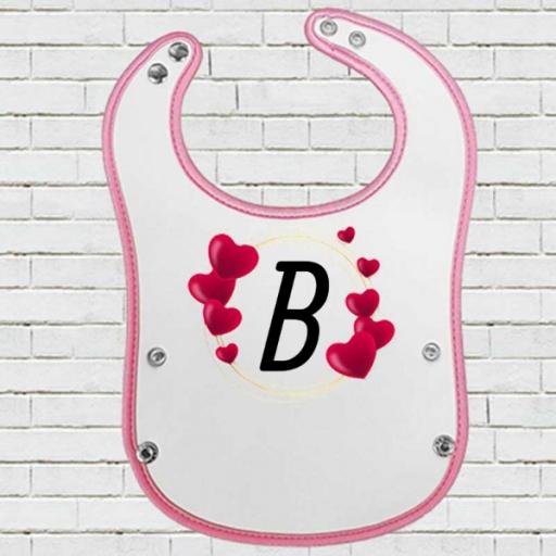 Pink Pocket Baby Bib with Hearts Design - Personalise with Name & Initial