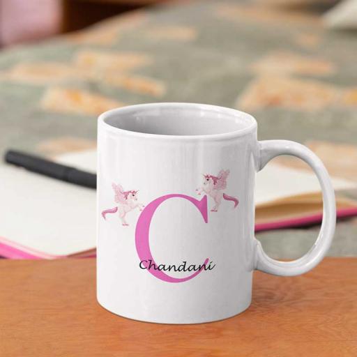 Personalised Unicorn Mug For Her- Initial C & Name