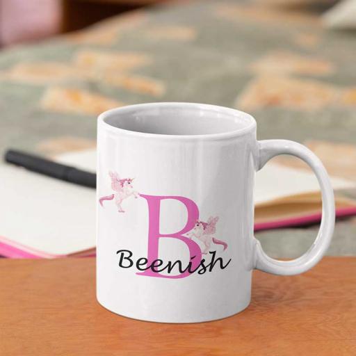 Personalised Unicorn Mug For Her- Initial B & Name