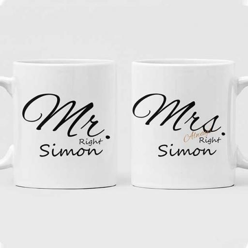 Mr Right &amp; Mrs Always Right - Personalised Couple Mugs Gift Set