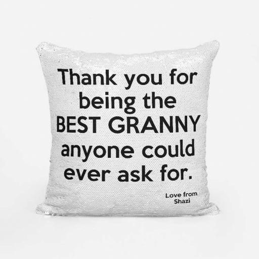 Personalised Best Mum/Aunt/Granny Sequin Cushion Cover – Add Name