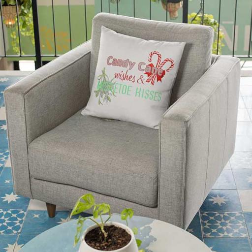 Candy Cane Wishes & Mistletoe Kisses - Personalised Christmas Cushion