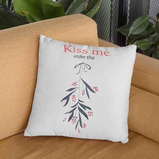 Personalised 'Kiss Me Under the Mistletoe' Christmas Cushion - Add Name