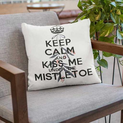 Keep Calm &amp; Kiss Me Under the Mistletoe - Personalised Christmas Cushion