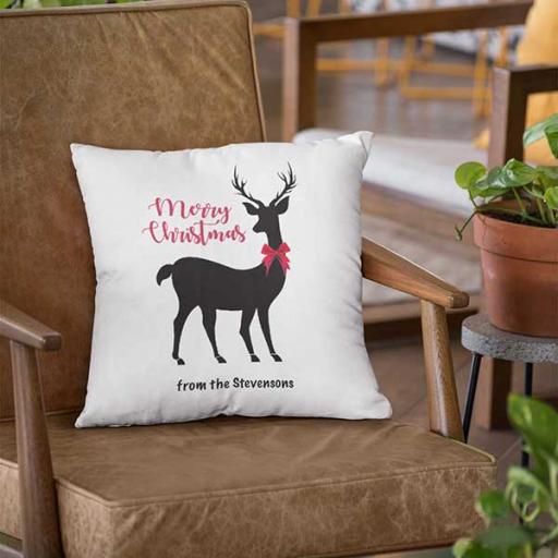 Personalised Reindeer Christmas Cushion - Add Name