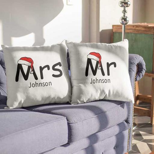 Personalised Mr & Mrs Couple Christmas Cushion Cover Set - Add Name