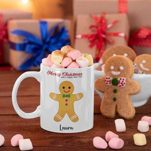 Personalised Gingerbread Man Christmas Mug - Add Name