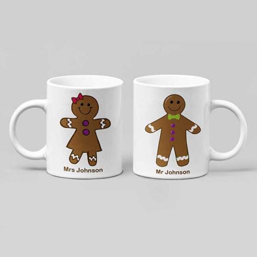Personalised Gingerbread Man &amp; Woman Couple Mug Gift Set - Add Names