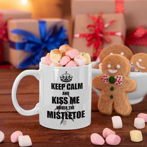 Keep Calm &amp; Kiss Me Under The Mistletoe - Personalised Christmas Mug