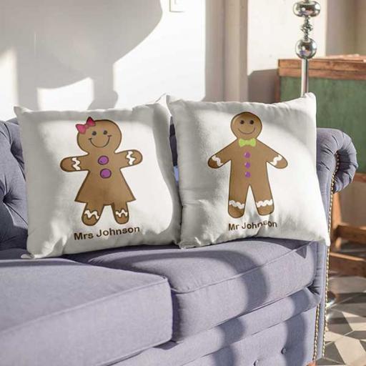Personalised 'Gingerbread Man & Woman' Couple Cushion Cover Set - Add Names