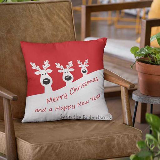 Personalised 3 Reindeer Christmas Cushion - Add Name