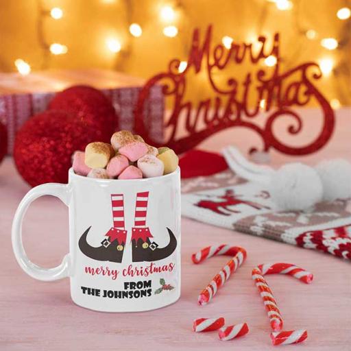 Personalised Elf Feet Christmas Mug - Add Name