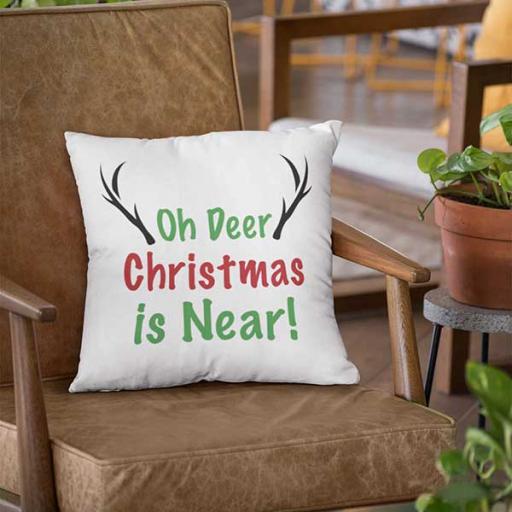 Oh Deer, Christmas is Near - Personalised Christmas Cushion - Add Name