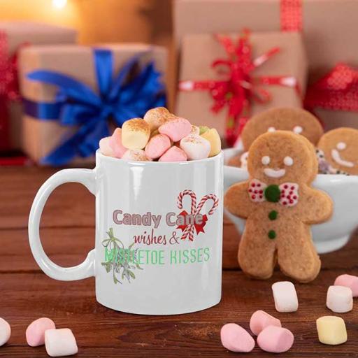 Candy Cane Wishes &amp; Mistletoe Kisses - Personalised Christmas Mug