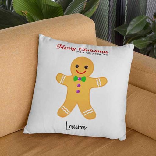 Personalised Gingerbread Man Christmas Cushion - Add Name