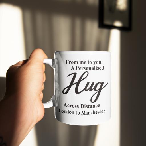 Personalised Across Distance Hug Mug - Add Names/Locations/Message