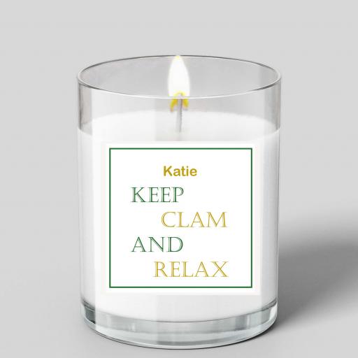 Personalised 'Keep Calm and Relax' Glass Scented Candle