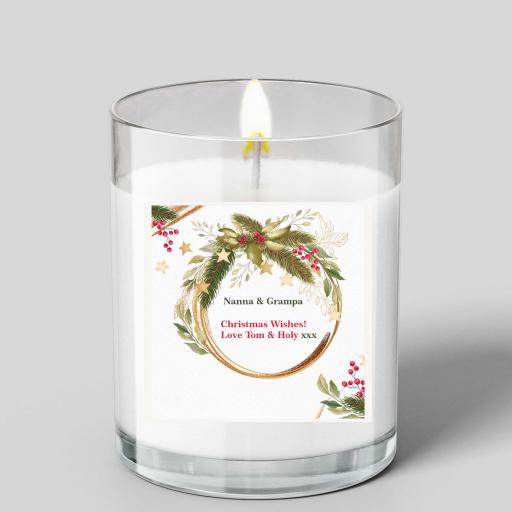 Personalised Glass Scented Candle with a Beautiful Wreath Design