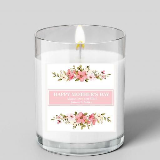 Personalised Mother's Day Glass Scented Candle with Pretty Garlands Design
