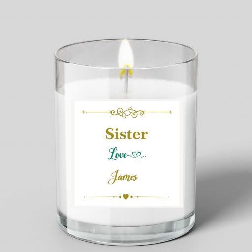 Personalised 'Sister' Glass Scented Candle