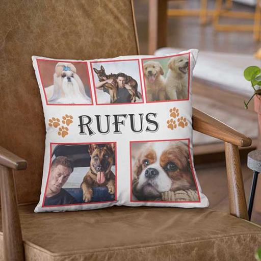 Personalised Photo Collage Cushion with Paws Design - Add 5 Photos