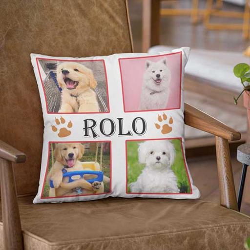 Personalised 5 Photos Collage Cushion with a Paw Design