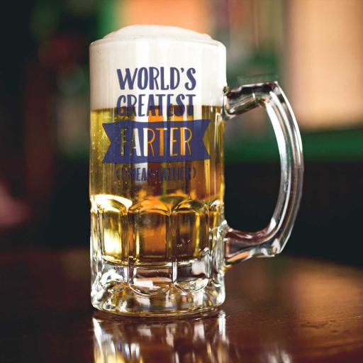 Father's Day Beer & Snacks Hamper with a Personalised 'World's Greatest Farter' Pint Tankard Glass
