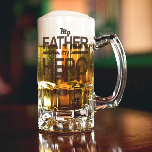 'My Father My Hero' Beer & Snacks Hamper with a Personalised Pint Tankard Glass