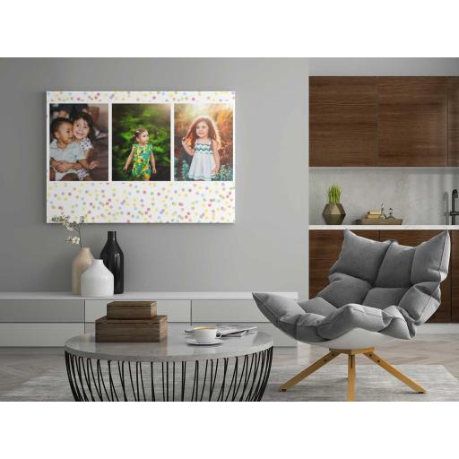 Personalised 3 Photo Collage Canvas - Confetti Background