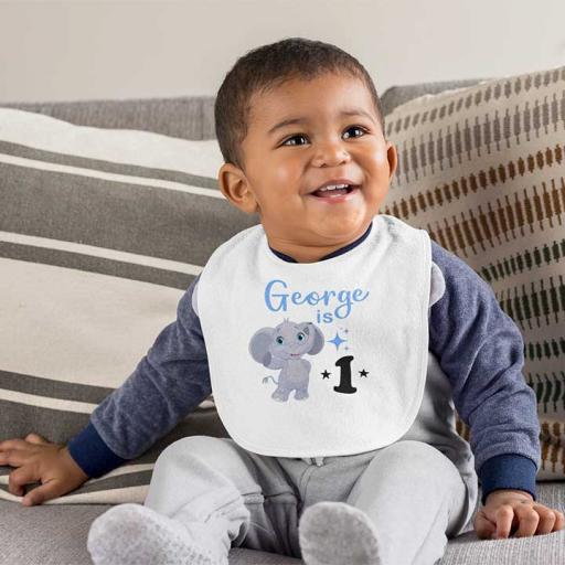 Personalised 'George is 1' Bib with Crumb Catcher - Add Name & Age