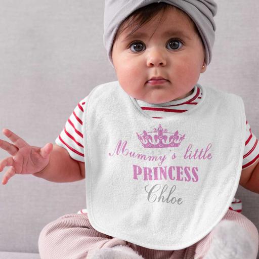 Personalised 'Mummy/Daddy's Little Princess' Baby Bib with Crumb Pocket - Add Name