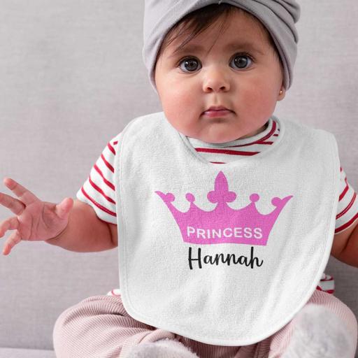 Personalised Pocket Bib with a Princess Crown Design- Add Name