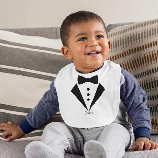 Personalised Pocket Bib with a Cute Tux Design - Add Name