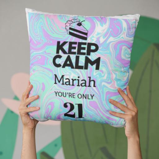 Keep Calm You're Only (AGE) - Personalised Birthday Cushion on Retro Design