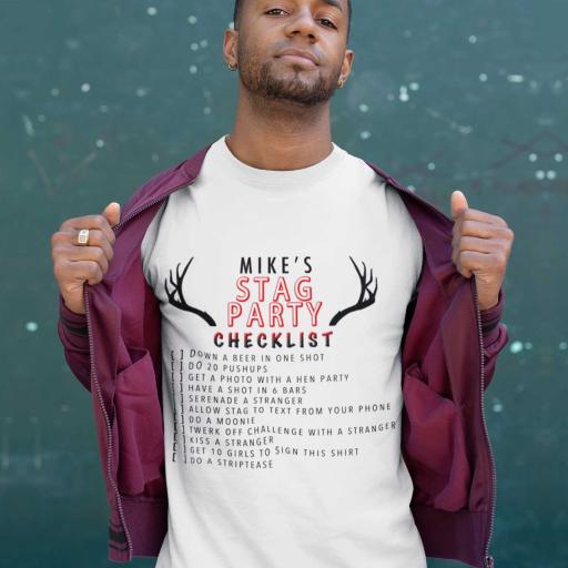Personalised t-Shirt 'Stag Party - Checklist' - Add Name