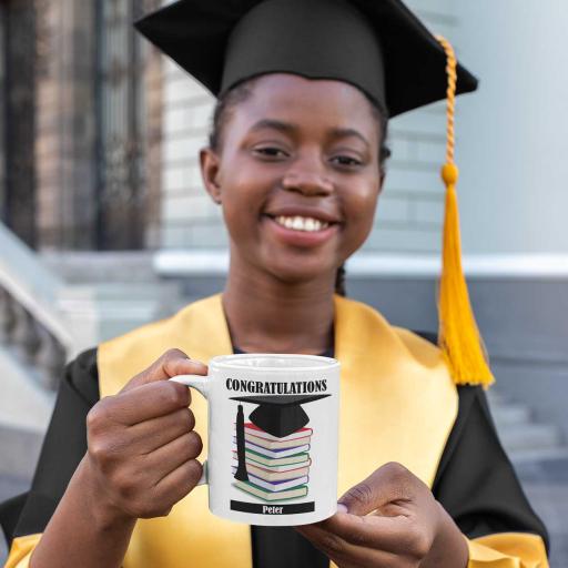 Personalised 'Congratulations' Mug for a Graduate - Stack of Books