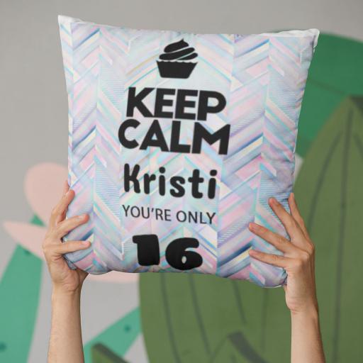 Keep Calm You're Only (AGE) - Personalised Birthday Cushion on Geo Abstract Design