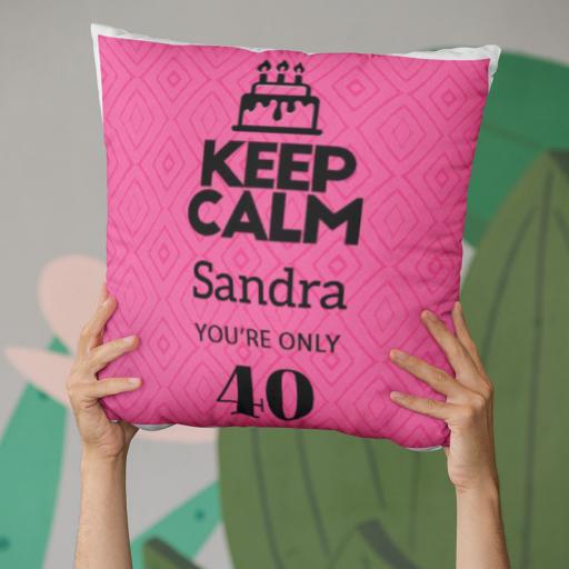 Keep Calm You're Only (AGE) - Personalised Birthday Cushion on Diamond Geo Design