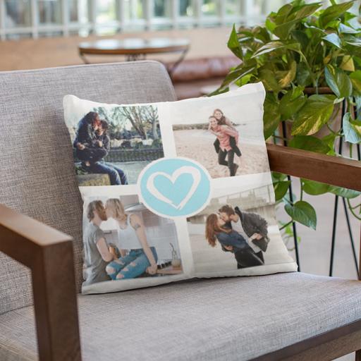 4 Photo Personalised Collage Cushion with a Heart in Centre