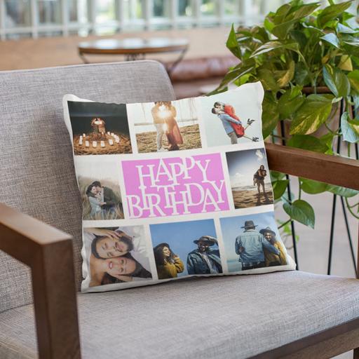 Personalised 8 Photos Collage 'Happy Birthday' Cushion