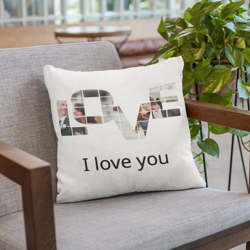 Personalised Photo Cushion with Text - LOVE
