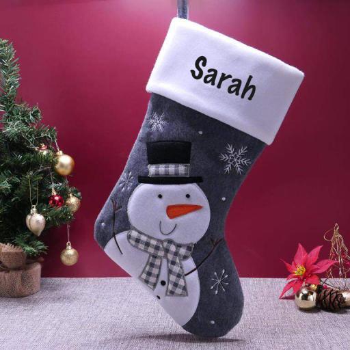 Personalised Plush Charcoal Snowman Christmas Stocking