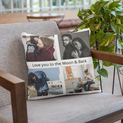 Personalised Cushion with 4 Photo Collage - Add Text