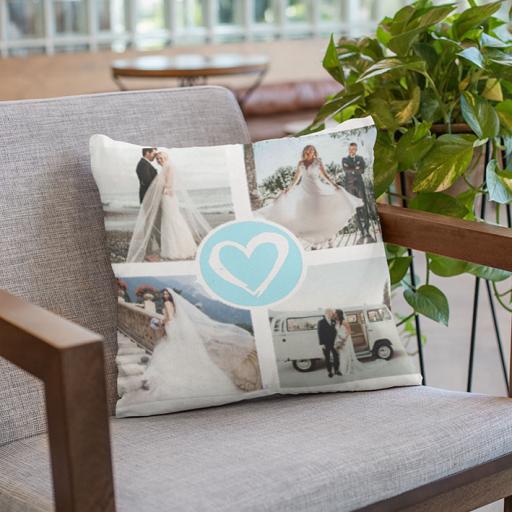 4 Photo Collage Cushion - Blue Heart